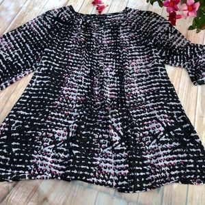 Lane Bryant black pink cool blouse somewhat sheer